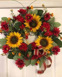 Summer Fall Sunflower Daisies Red Wreath