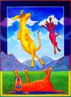 three dogs playing whimsical baby's room art Ian Turner Artist
