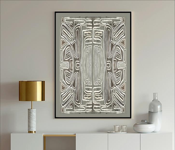Gray Abstract Painting with white Lines