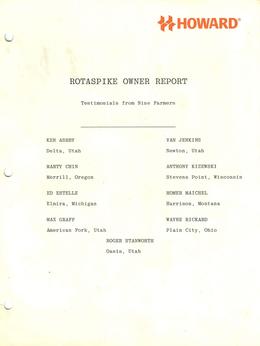 Howard Rotaspike 1983 Owner Report