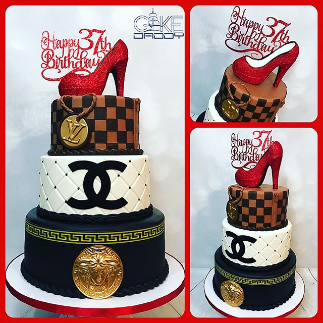 Royal Touch Events on Instagram: 3 tier designer cake . Louis Vuitton high  heel topper, Gucci top tier, Chanel middle tier and Versace base tier . Cake  Flavor: Wedding cake