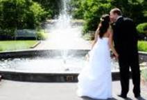 A wedding day kiss at an outdoor Lake Harriet wedding