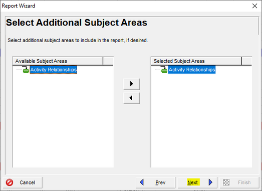 Use report wizard to select additional subject areas in Primavera P6
