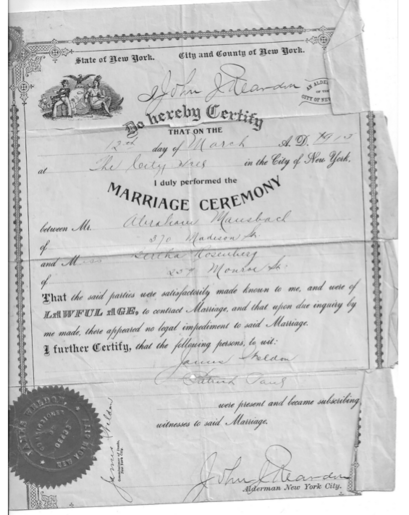 Bertha and Oyzer Mansbach Marriage Certificate