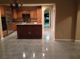 polished concrete flooring in kitchen and dining room