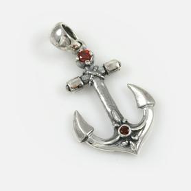 Fleur-de-lis Anchor Sterling Silver Pendant with Red Garnet Stones GI™ Stamped