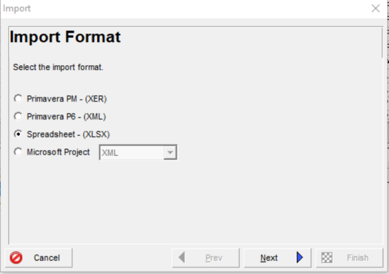 Import format in Primavera P6 from Excel file