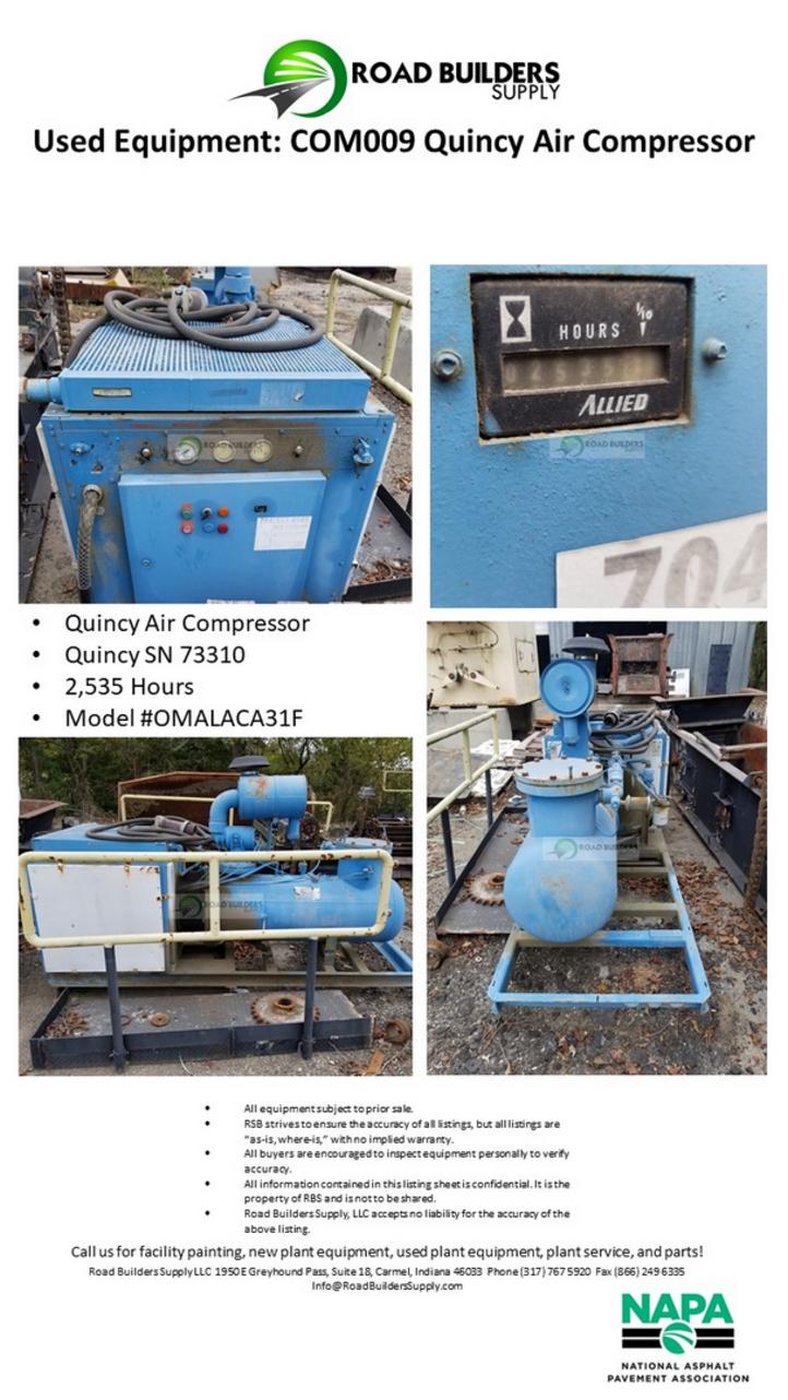 Quincy Air Compressor Quincy SN 73310 2,535 Hours Model #OMALACA31F