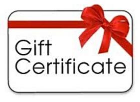 White Gift Certificate Card Image with red bow shown top right corner
