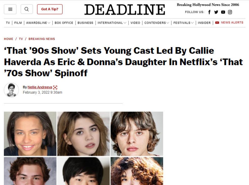Deadline: That '90s Show Sets Young Cast Led By Callie Haverda As Eric & Donna's Daughter