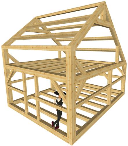 CAD model of a New England Saltbox Timber Frame
