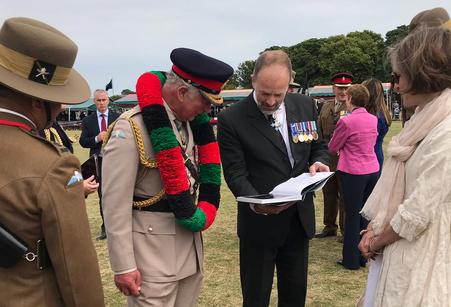 Craig Lawrence with Prince Charles at the Regimental Launch of the new Gurkha book on 9 July 2019