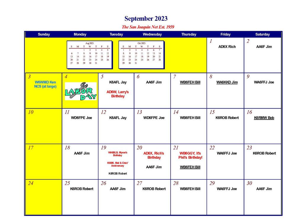 San Joaquin HF Net 3918 kHz Calendars