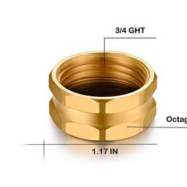 3/4" Female Garden Hose GHT Thread Brass End Cap with Washer, Octagonal Design