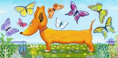 Little dog with butterflies children's room playroom girls room art nursery Bainbridge Island art Ian Turner