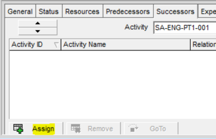 Create successor relationships in Primavera P6