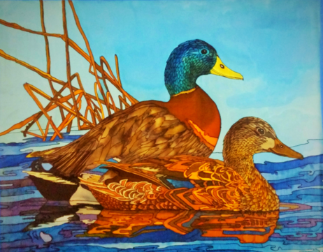 Silk Painting, Mallard Ducks, Tracy Harris Artist