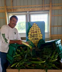 Hank Displaying His Fresh Picked Sweet Corn