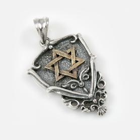 Shield with Star of David Two Tone Bronze and Sterling Silver Pendant GI™ Stamped