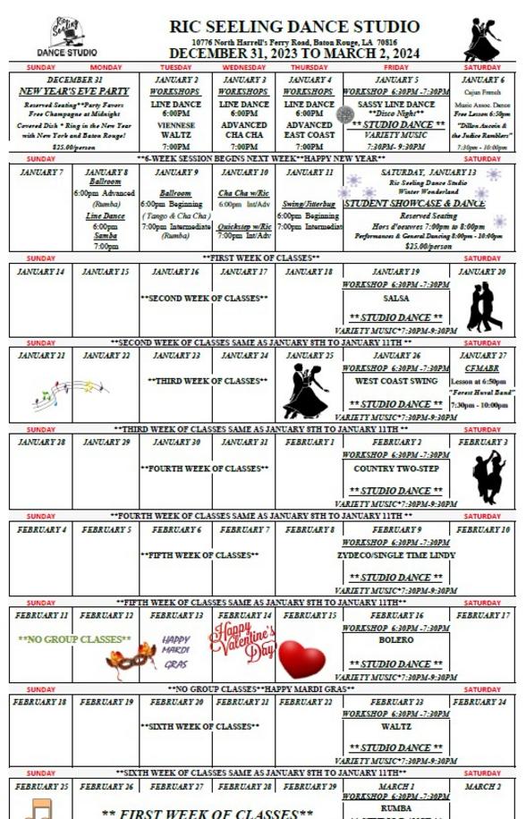 Calendar Ric Seeling Dance Studio