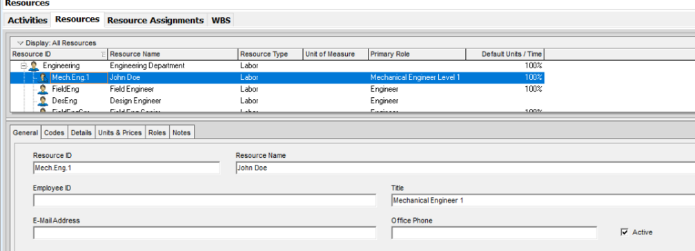 Assign Primavera P6 resource