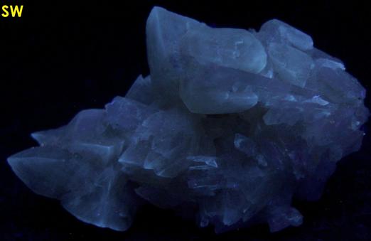fluorescing CALCITE with CELESTINE - Clay Center, Ottawa County, Ohio, USA - ex Eric Meier, Broken Back Minerals