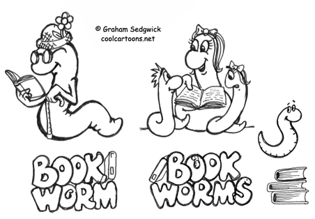 cartoon book worms children's book illustration © coolcartoons.net