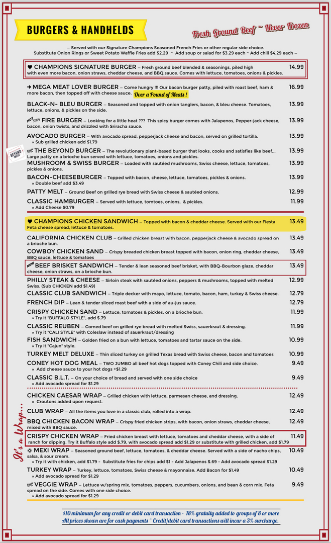 Champions sports & grill online