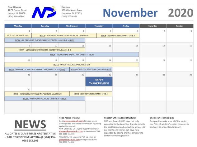training calendar
