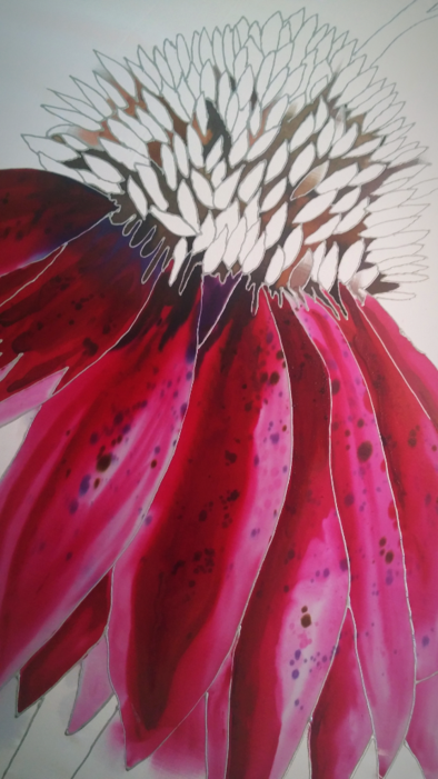 Tracy Harris Silk Artist, Cone Flower silk Painting, Guta Copper Guta, Black Guta, Silver Gutta, Tracy Harris San Diego
