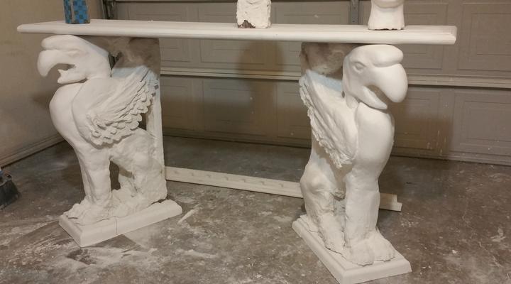 Pair of Plaster Griffins, new, local artist, brothers griffons, table support large up to 800 lbs