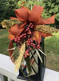 Fall Orange Red Berry Ribbon Chenille Stem Swag