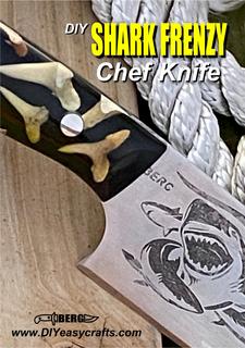 Shark Frenzy Chef Knife with cast fossil shark teeth handles