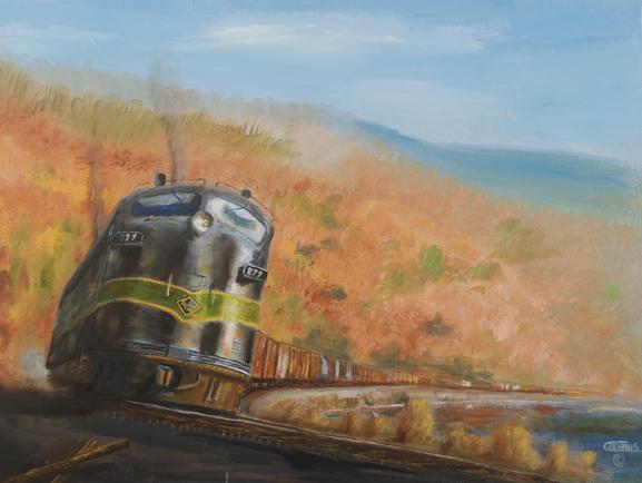 painting railroad freight train Reading