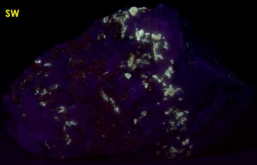 fluorescent FLUOBORITE with CHONDRODITE - Lime Crest Quarry (Lime Crest-Southdown Quarry), Sparta Township, Sussex County, New Jersey, USA