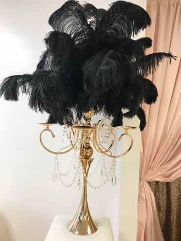 Centerpiece Rental Flowers Ostrich Feathers Crystals Candelabras