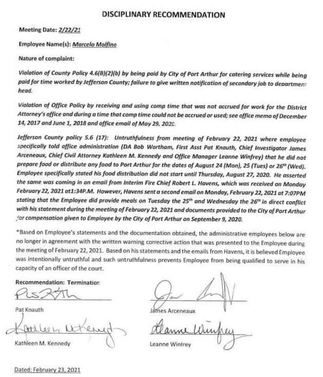 Marcelo Molfino Termination Letter Unfit to Be an Officer 1