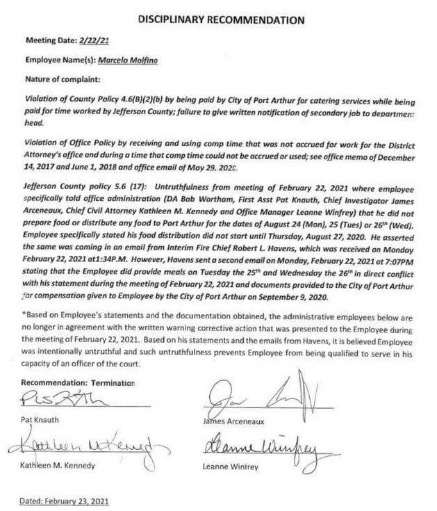 Marcelo Molfino Termination Letter Unfit to Be an Officer 1