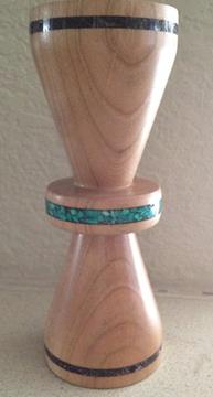 Maple candle holder with stone inlay