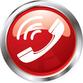 Red button with white phone headset shown ringing.