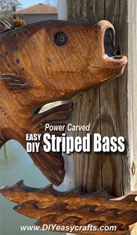 DIY Power Carved Striped Bass Sculpture We used pine boards and a small assortment of power tools to create this fishing themed wall sculpture. These carved fish can be used as free standing or nautical wall decor. Check out the short how-to video to see just how easy this project can be. www.DIYeasycrafts.com