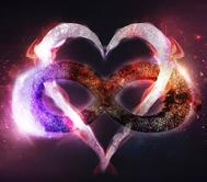 Cosmic white energy heart formation with infinity symbol intertwined through the heart