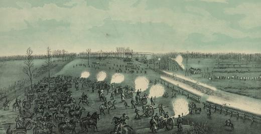 Union artillery fire at Confederate troops during the Battle of Stones River. (Library of Congress)