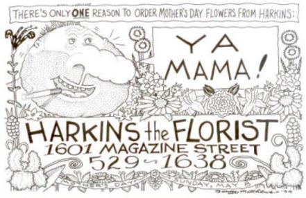 A hand-drawn comic of Vic surrounded by flowers saying "Ya mama" is the one reason to order harkins' flowers for Mother's Day