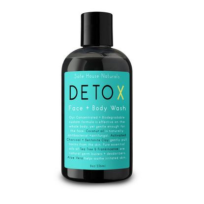Safe House Naturals Detox Face and Body Wash for Oily Congested Skin Athletes After Workout Soap Deodorizing Wash Tea Tree Cleanser