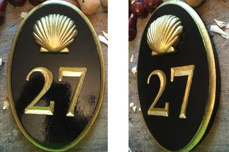 Oval Number carved sign for customer in connecticut