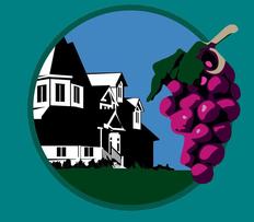 Logo of Home & Vine Realty. Home with Grape Cluster