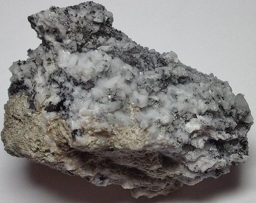 Black Magnetite, white Dolomite crystals, Christie Mine (Christi Mine; Christy Mine; Christie Asbestos; Coalinga Asbestos), Wright Mountain, New Idria District, Diablo Range, Fresno County, California, USA