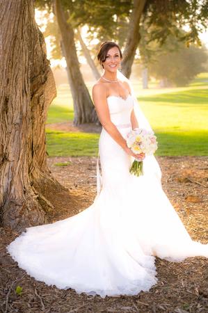 bride dress fanned out near trees wedding photography Monterey Bay California