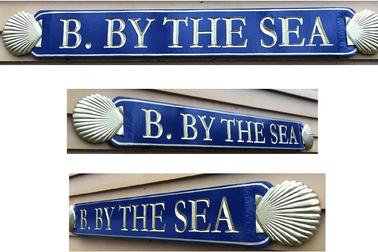 carved qurterboard sign b.by the sea 6in x 48in